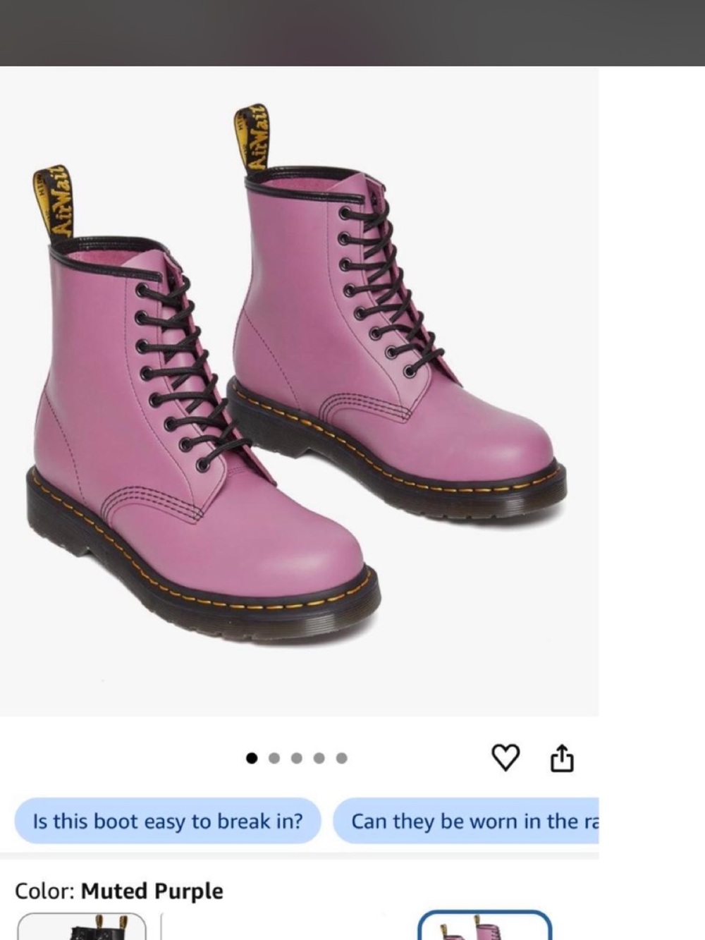 Dr. Martens Pink Leather 8-Eye Combat Boots - Picture 3 of 3